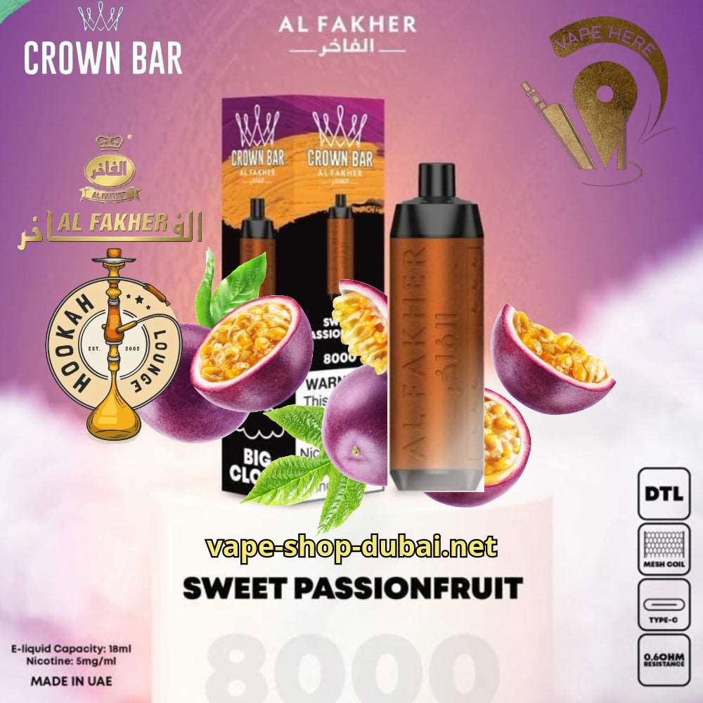 AL FAKHER CROWN BAR 8000 PUFFS SWEET PASSION FRUIT