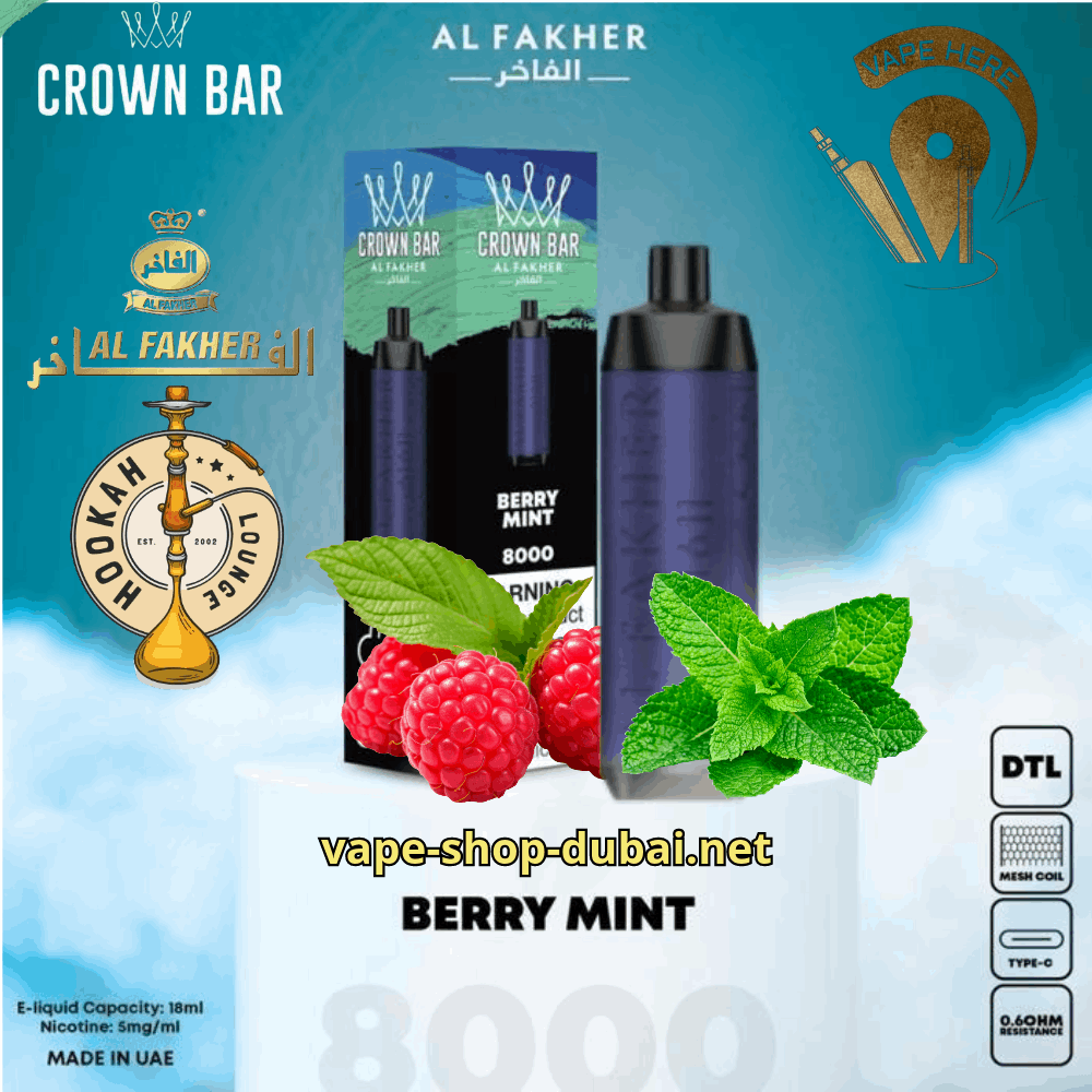 AL FAKHER CROWN BAR 8000 PUFFS BERRY MINT 