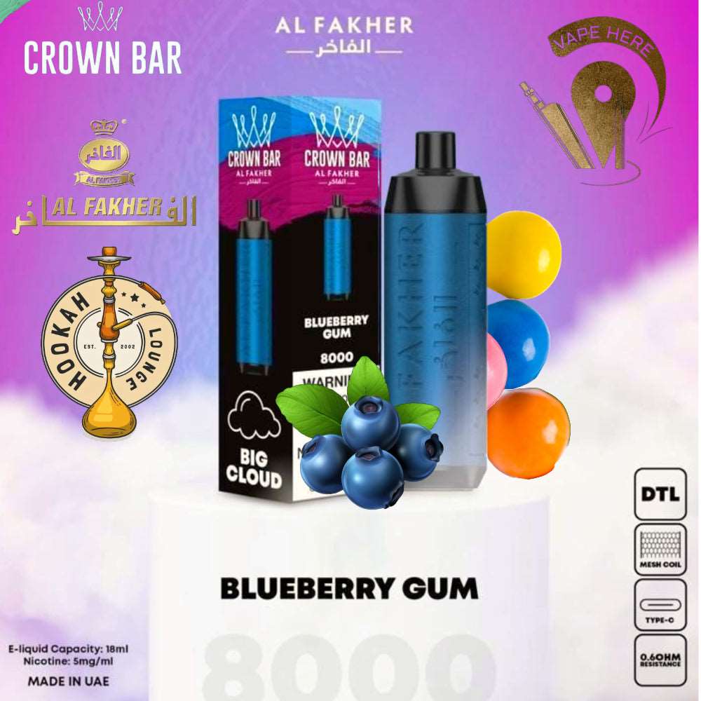 AL FAKHER CROWN BAR 8000 PUFFS BLUEBERRY GUM