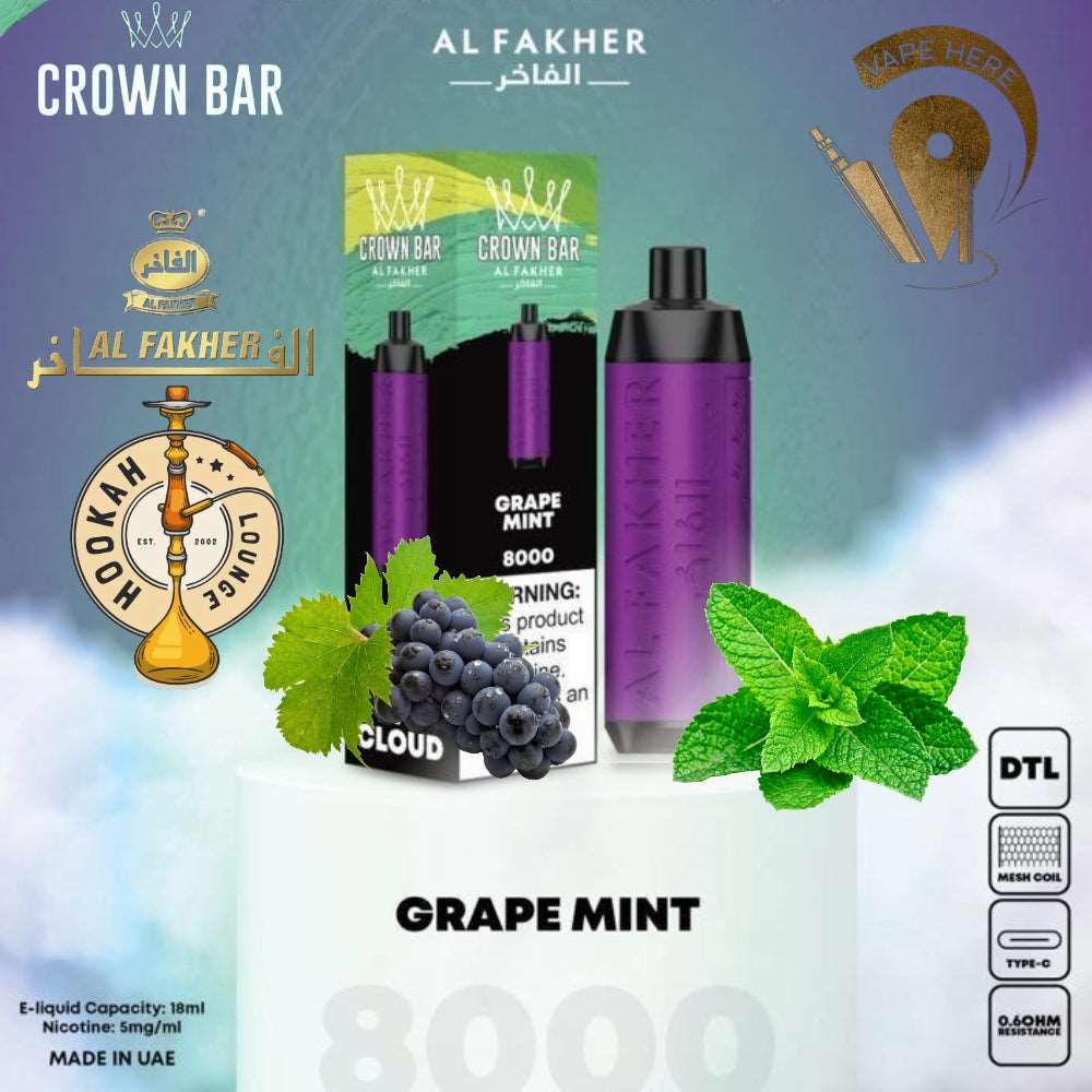 AL FAKHER CROWN BAR 8000 PUFFS GRAPE MINT 