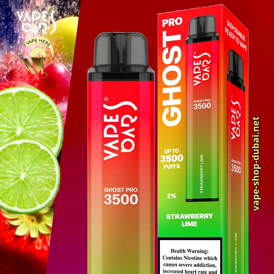 VAPES BAR - GHOST PRO 3500 PUFFS DISPOSABLE VAPE Strawberry Lime UAE Abu Dhabi