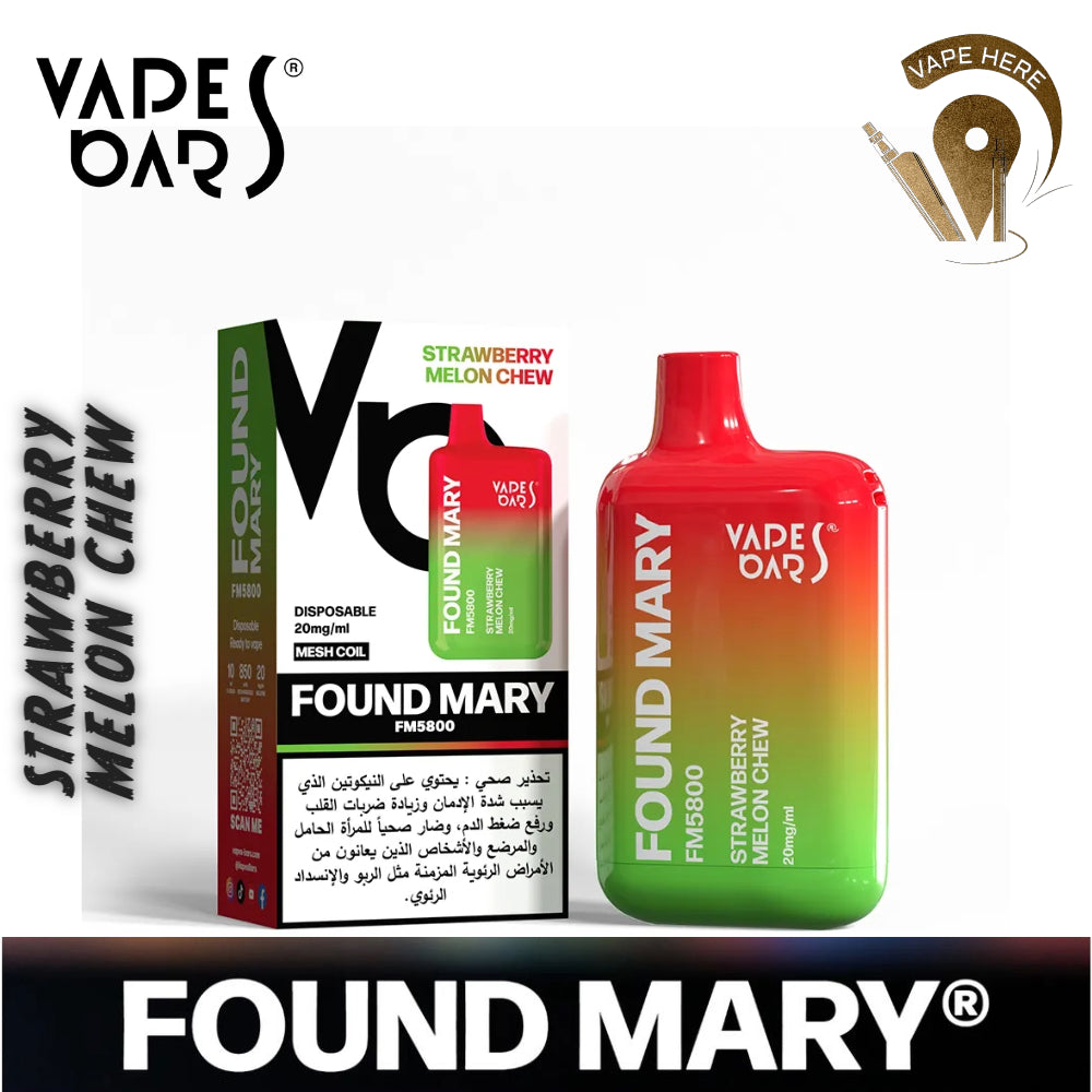 VAPES BARS FOUND MARY  FM 5800 PUFFS DISPOSABLE VAPE Strawberry melon chew Vape here store dubai uae abu dhabi