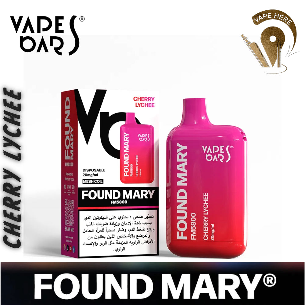 VAPES BARS FOUND MARY  FM 5800 PUFFS DISPOSABLE VAPE cherry Lychee Vape here store dubai uae abu dhabi