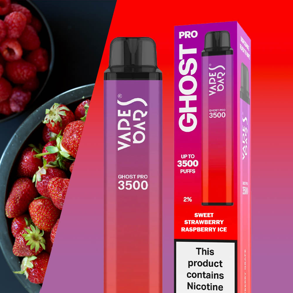 VAPES BAR - GHOST PRO 3500 PUFFS DISPOSABLE VAPE Sweet Strawberry Raspberry Ice UAE Al Ain