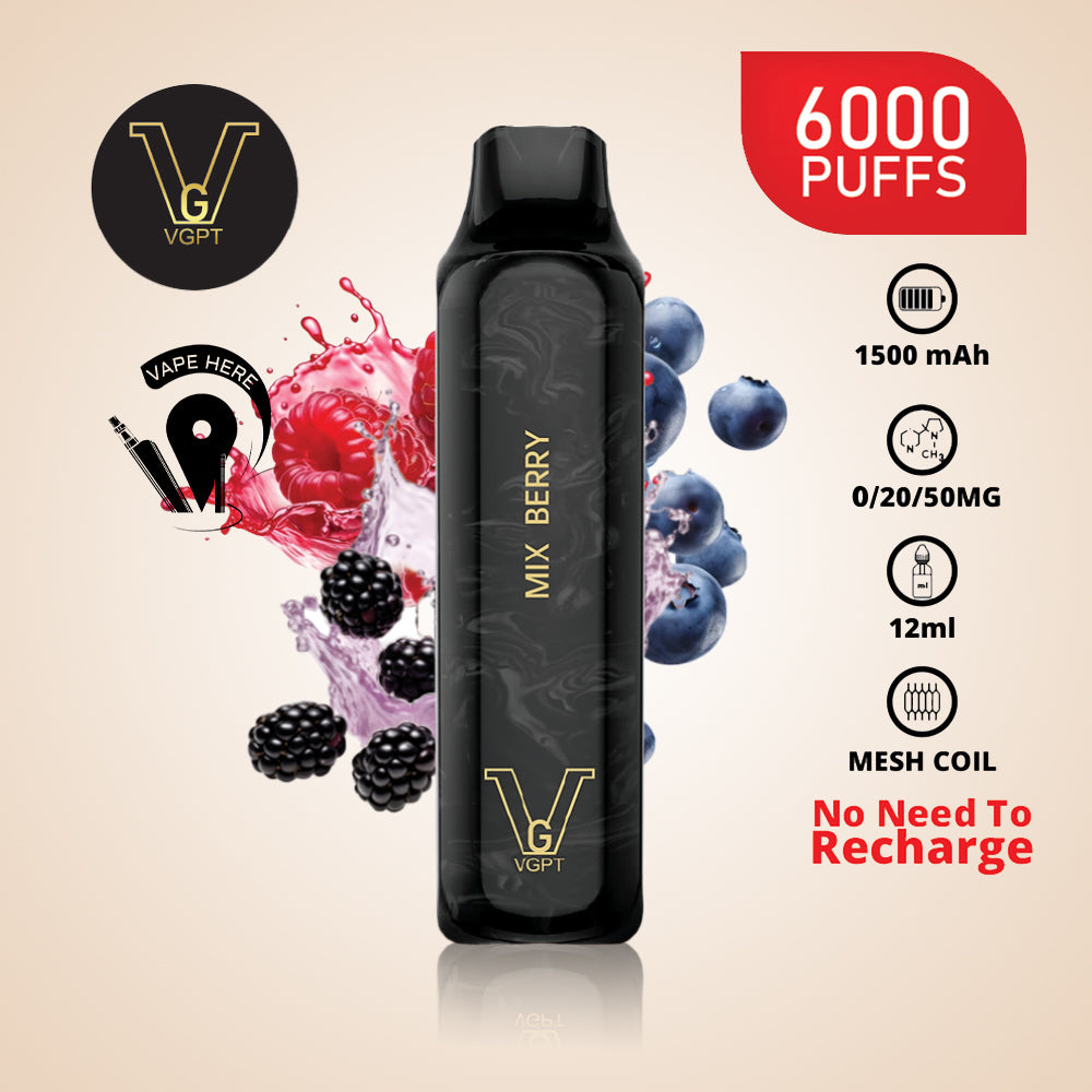 VGPT 6000 PUFFS (0mg, 20mg, 50mg) Disposable Vape Non-Rechargeable Mix Berry UAE Dubai