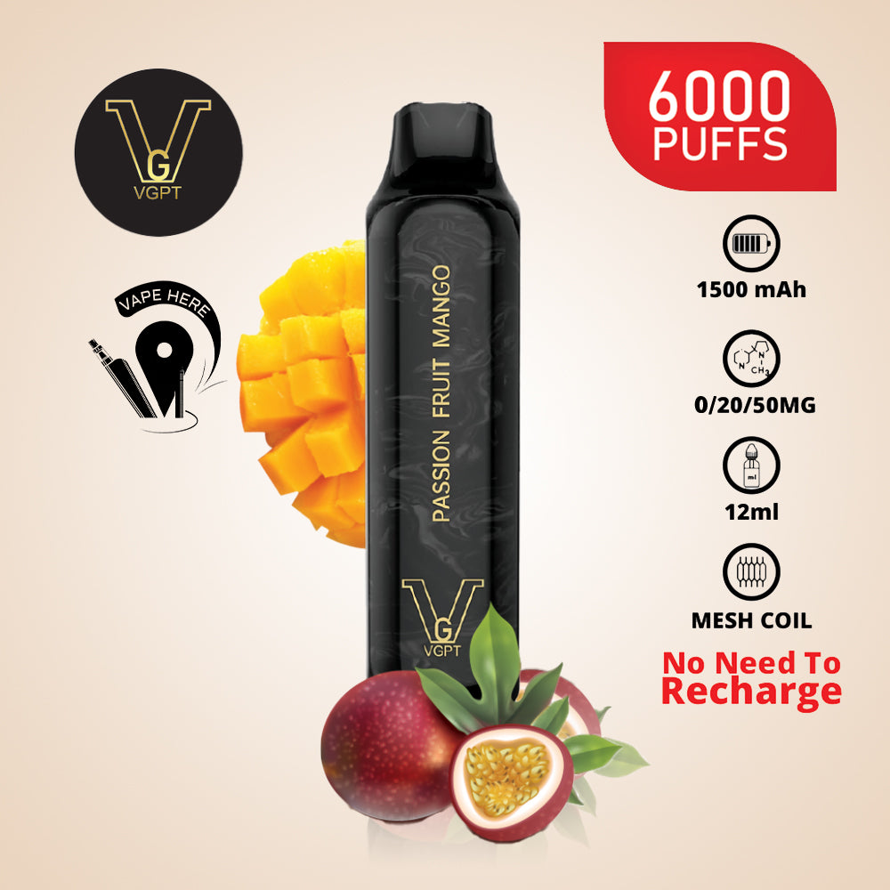 VGPT 6000 PUFFS (0mg, 20mg, 50mg) Disposable Vape Non-Rechargeable Passion Fruit Mango UAE Ras Al Khaimah