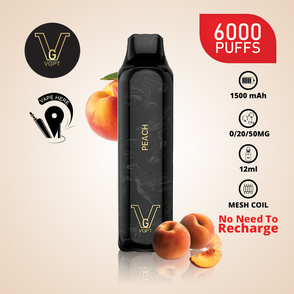 VGPT 6000 PUFFS (0mg, 20mg, 50mg) Disposable Vape Non-Rechargeable Peach UAE Umm Al Quwain