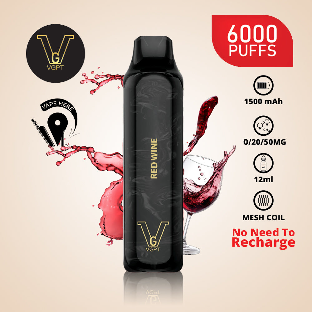VGPT 6000 PUFFS (0mg, 20mg, 50mg) Disposable Vape Non-Rechargeable Red Wine UAE Dubai