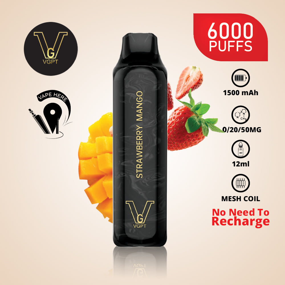 VGPT 6000 PUFFS (0mg, 20mg, 50mg) Disposable Vape Non-Rechargeable Strawberry Mango UAE Ajman