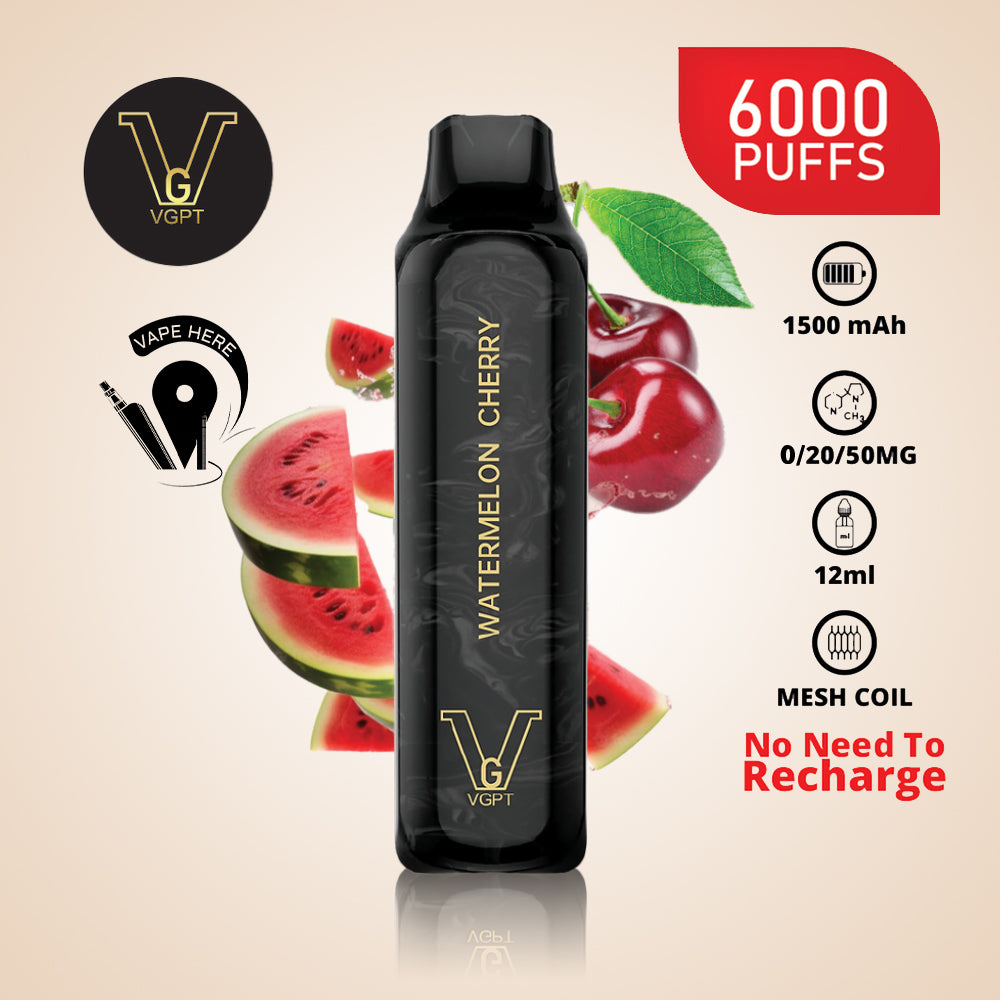 VGPT 6000 PUFFS (0mg, 20mg, 50mg) Disposable Vape Non-Rechargeable Watermelon Cherry UAE Al Ain