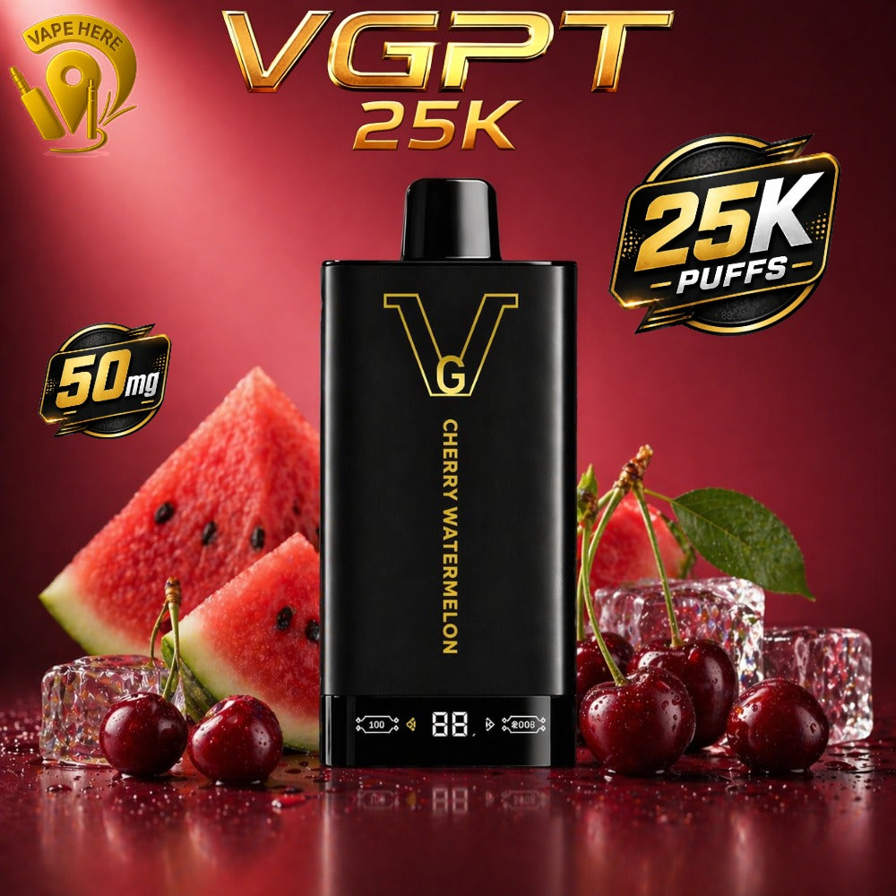 VGPT_25K_Disposable_Vape_25000_Puffs_with_LED_Screen_20mg_50mg_Nicotine_Cherry_Watermelon_2 Abu dhabi, UAE