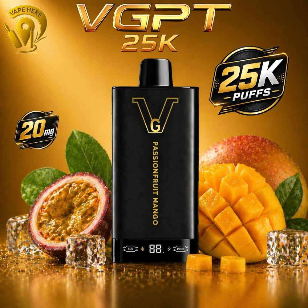VGPT_25K_Disposable_Vape_25000_Puffs_with_LED_Screen_20mg_50mg_Nicotine_Passionfruit_Mango_2 Sharjah, UAE