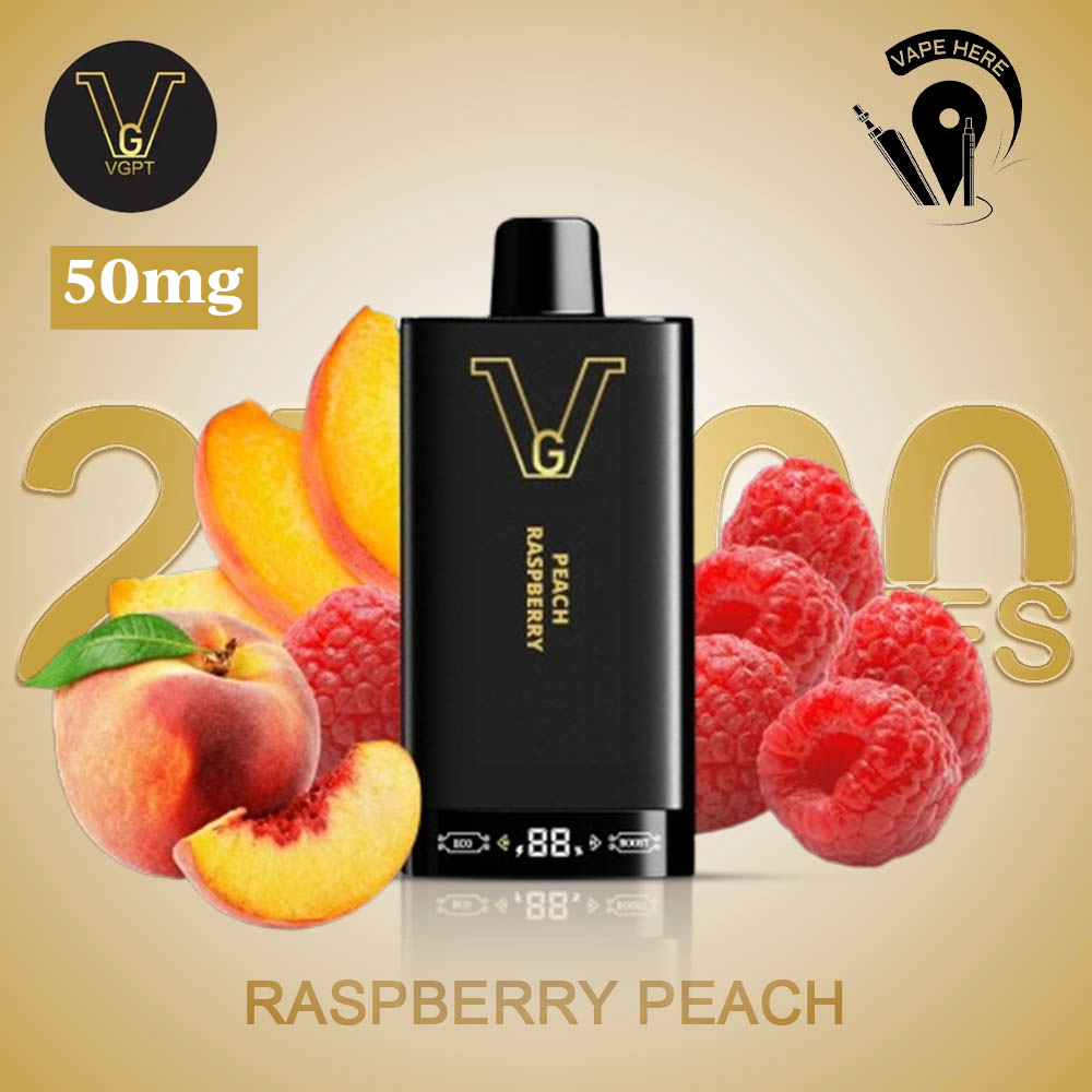 VGPT 25K Disposable Vape 25000 Puffs with LED Screen (20mg & 50mg Nicotine) Raspberry Peach UAE Abu Dhabi