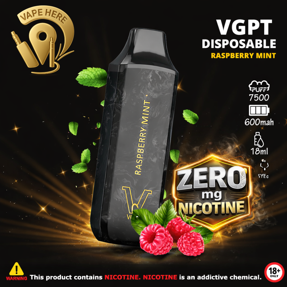 VGPT DISPOSABLE VAPE (20mg&50mg) 7500 PUFFS Raspberry Mint  0mg UAE Ras Al Khaimah 