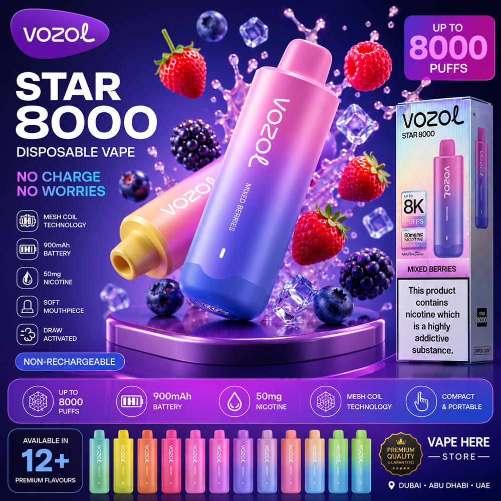 Vozol Star 8000 Puffs 50mg Disposable Vape (Non-Rechargeable) Dubai, UAE