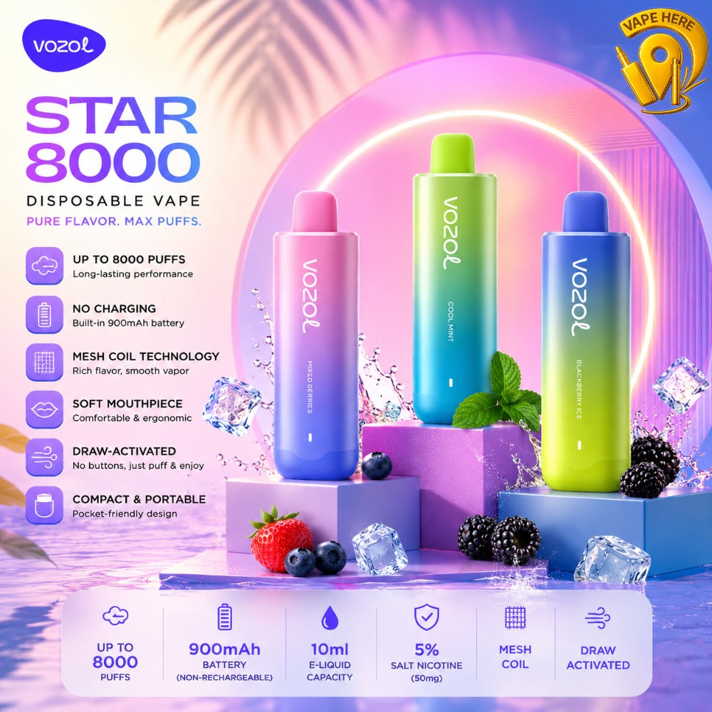 Vozol Star 8000 Puffs 50mg Disposable Vape (Non-Rechargeable) Dubai, UAE