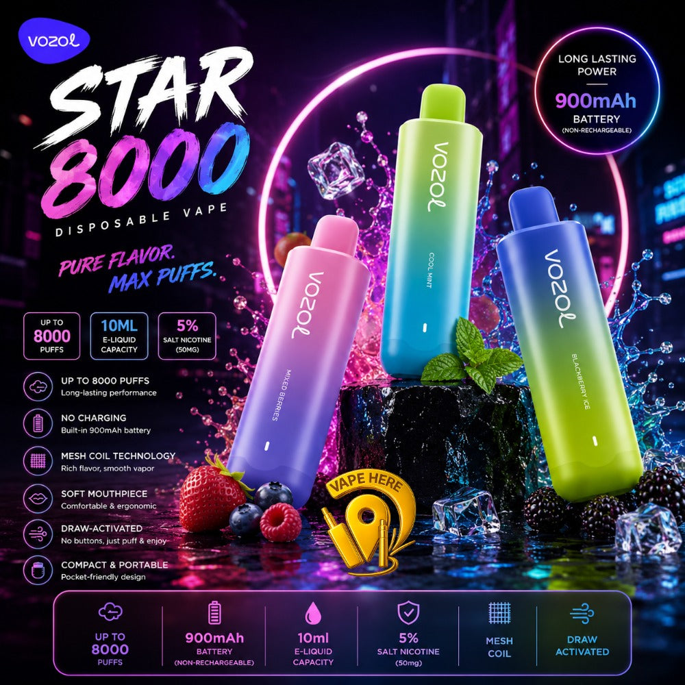 Vozol Star 8000 Puffs 50mg Disposable Vape (Non-Rechargeable) Ajman, UAE