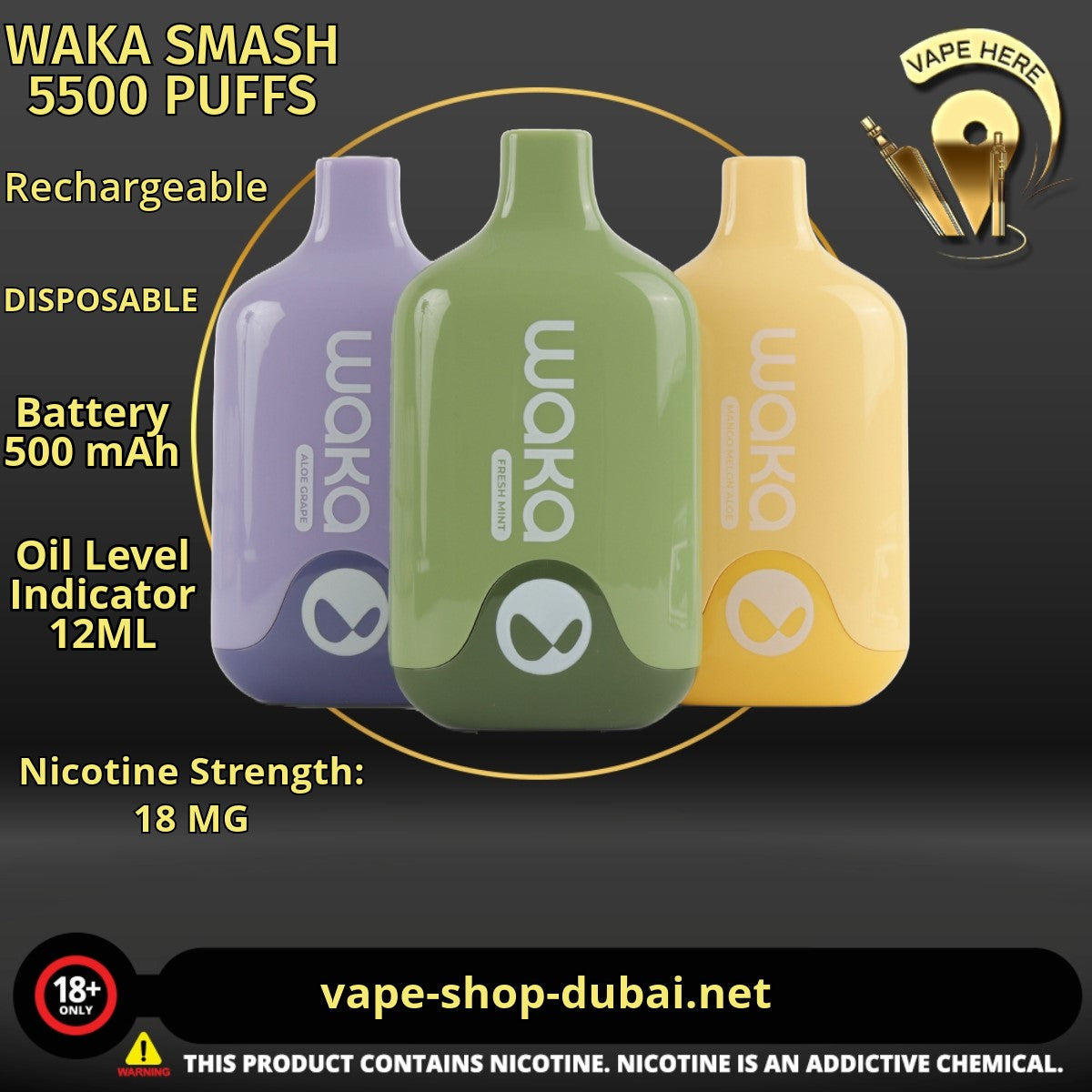 WAKA SMASH 5500 PUFFS 18MG DISPOSABLE VAPE - Vape Here Store