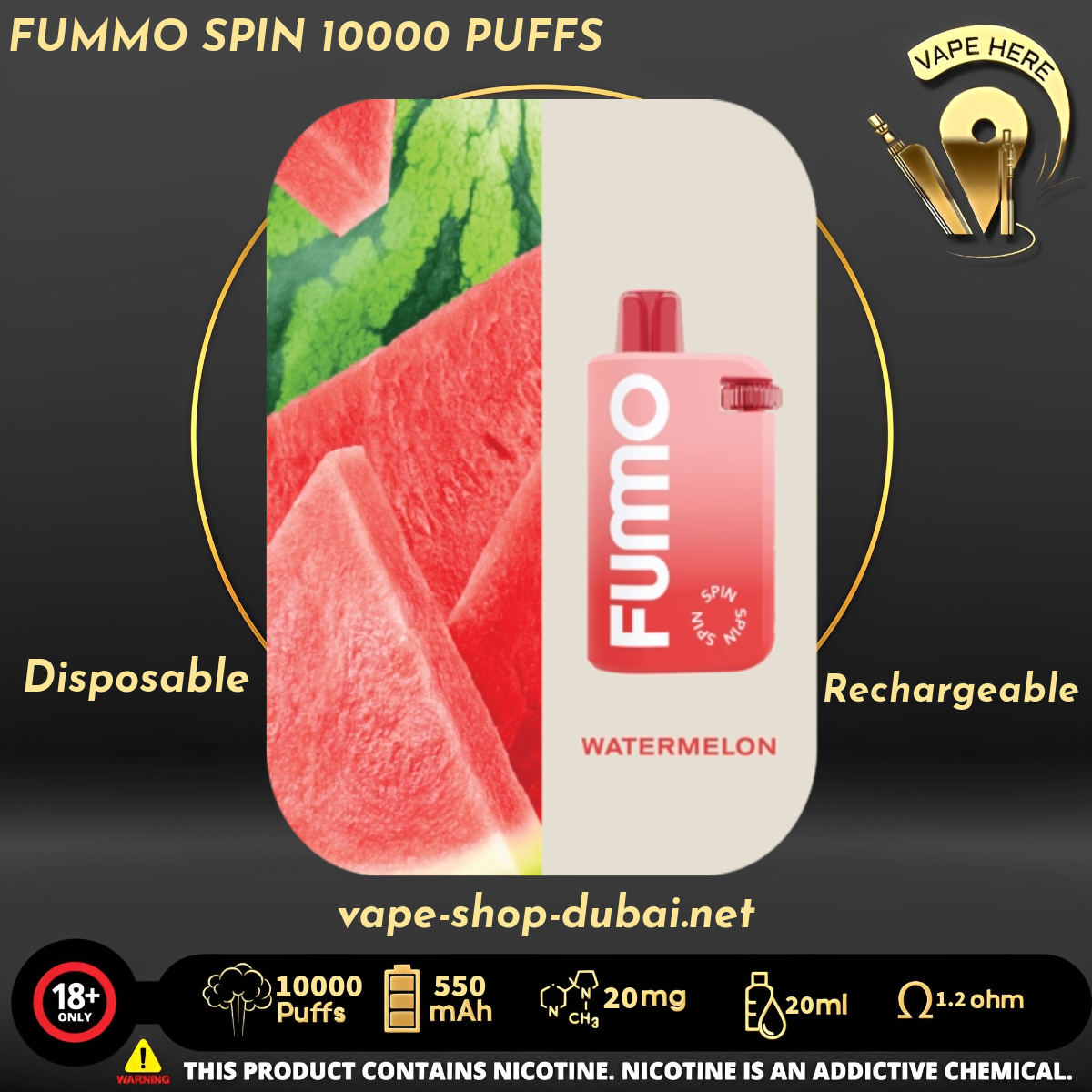 FUMMO SPIN 10000 PUFFS 20 MG DISPOSABLE VAPE - Vape Here Store