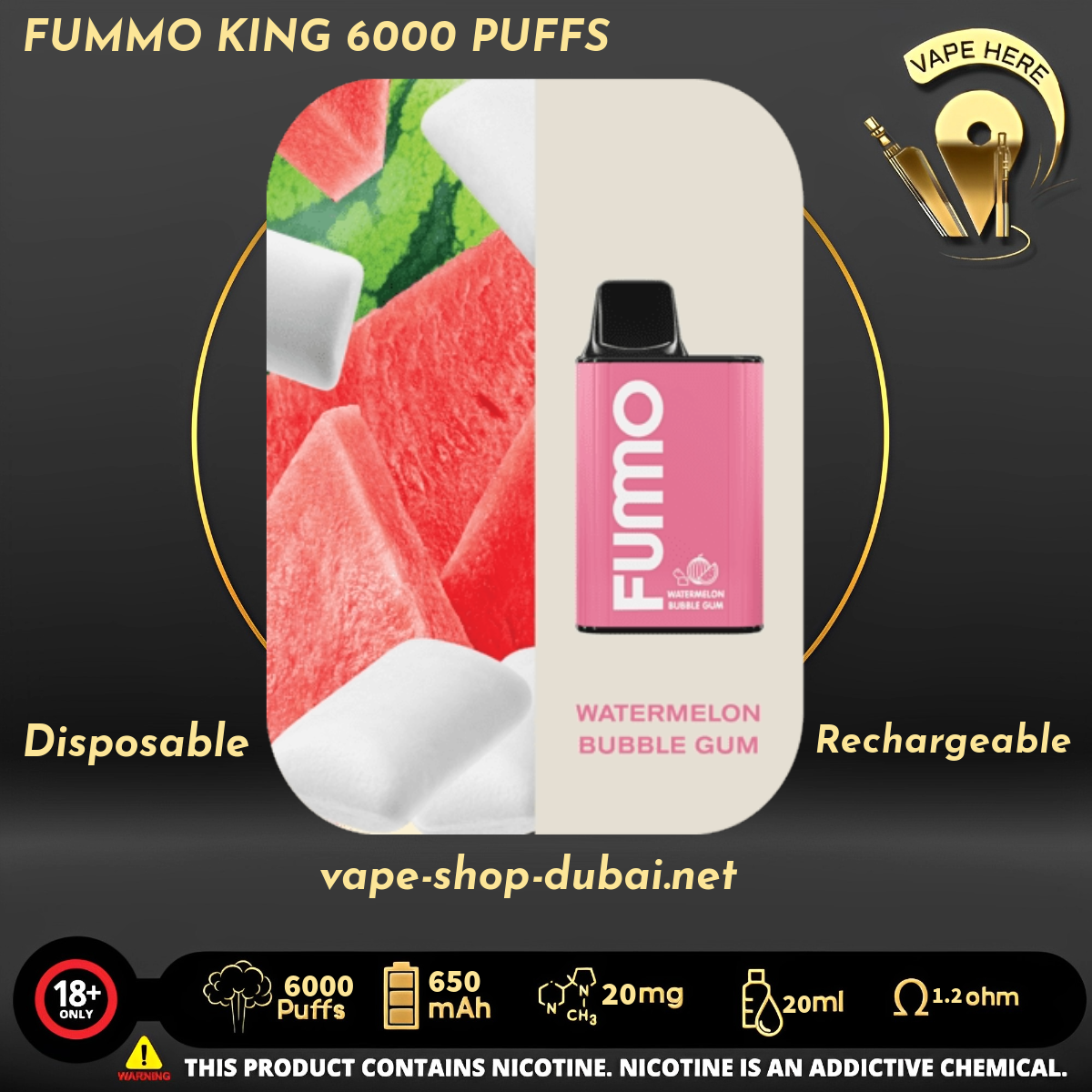 FUMMO KING 6000 PUFFS 20 MG DISPOSABLE VAPE - Vape Here Store