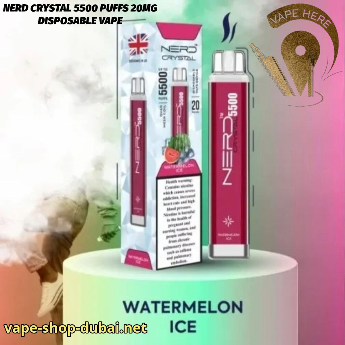 NERD CRYSTAL 5500 PUFFS 20MG Watermelon Ice DISPOSABLE VAPE UAE Dubai