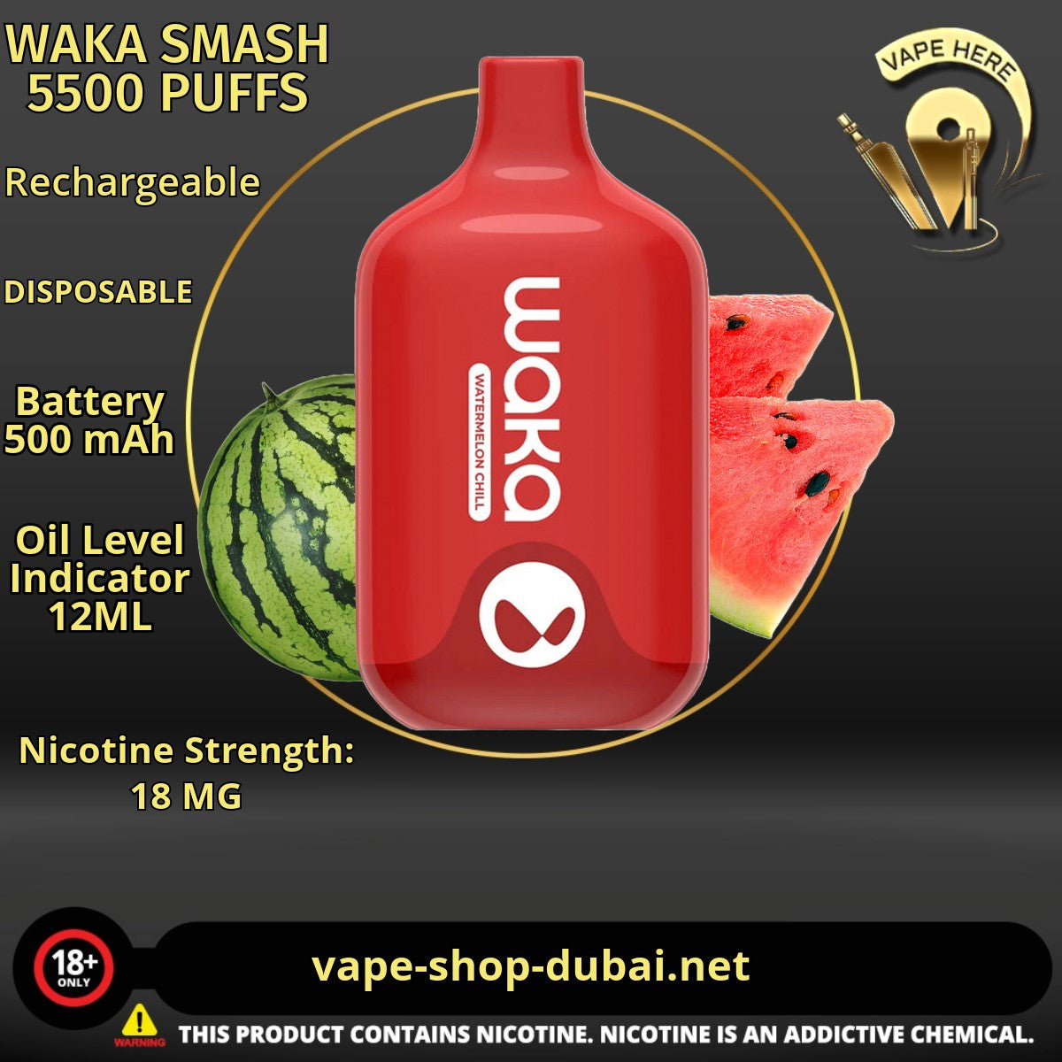 WAKA SMASH 5500 PUFFS 18MG DISPOSABLE VAPE - Vape Here Store