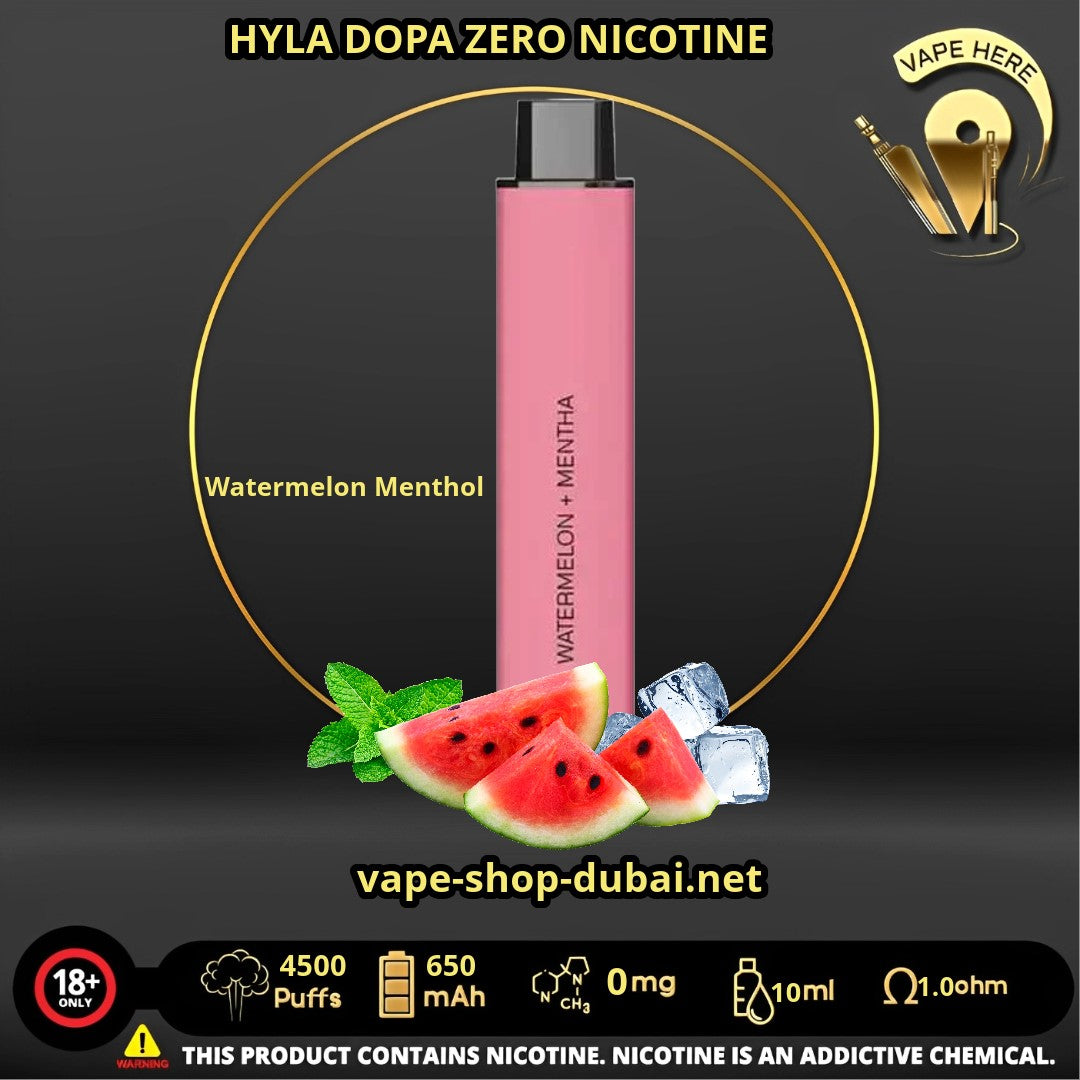 HYLA DOPA ZERO 4500 PUFFS Watermelon Mentha DISPOSABLE VAPE (Zero mg Nicotine) UAE Ajman