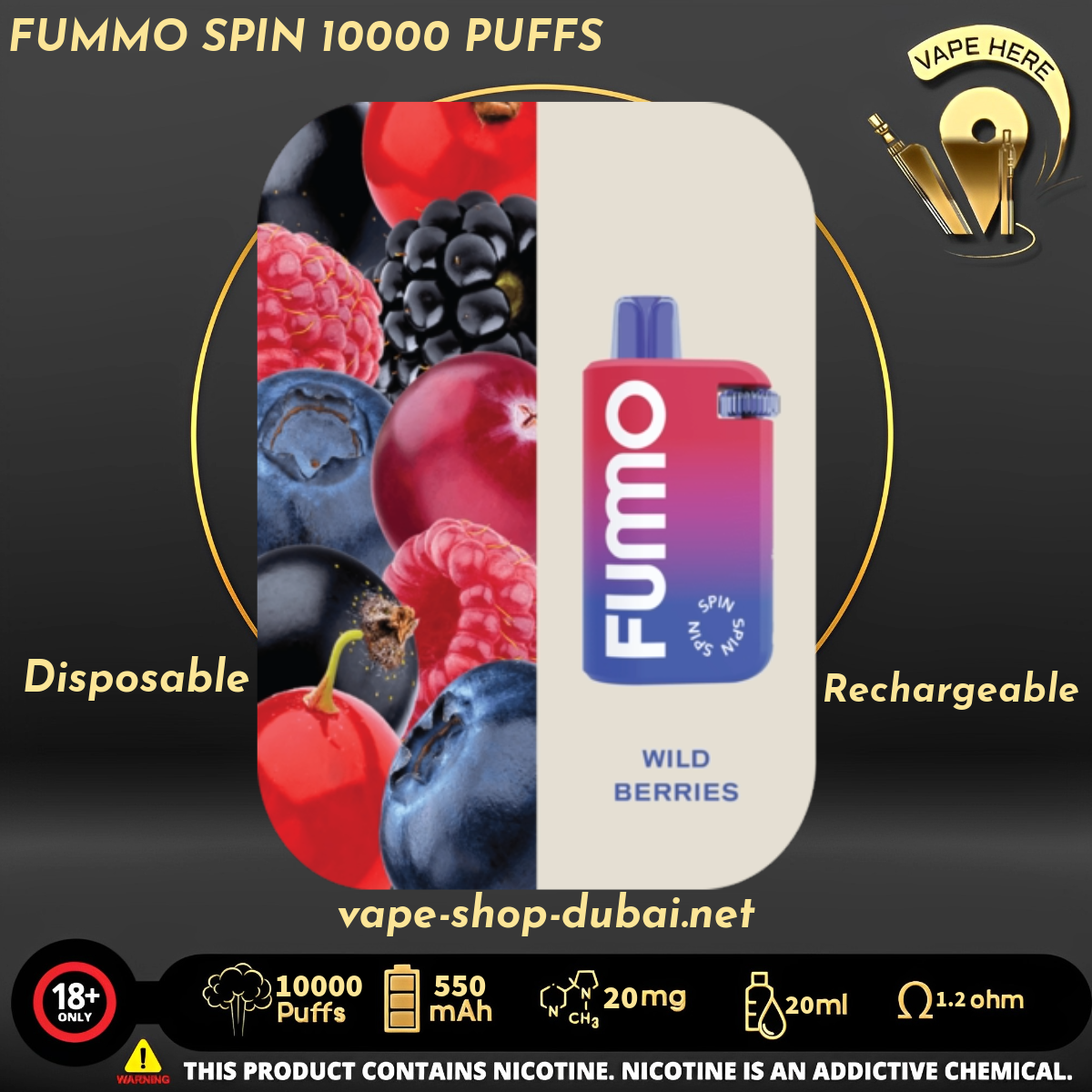 FUMMO SPIN 10000 PUFFS 20 MG DISPOSABLE VAPE - Vape Here Store