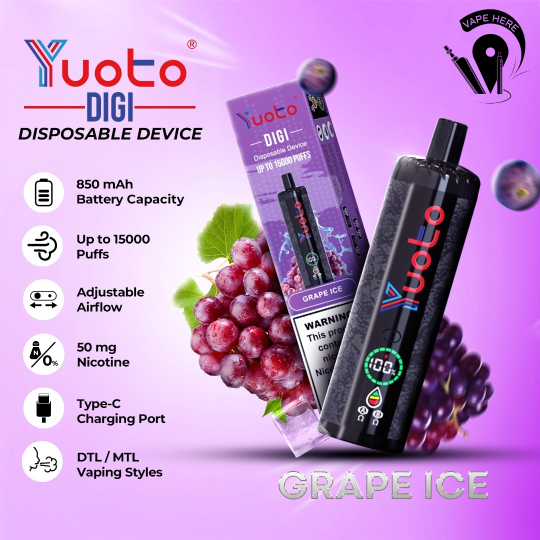 Yuoto DIGI 15000 Puffs Disposable Shisha Vape Grape Ice UAE Dubai