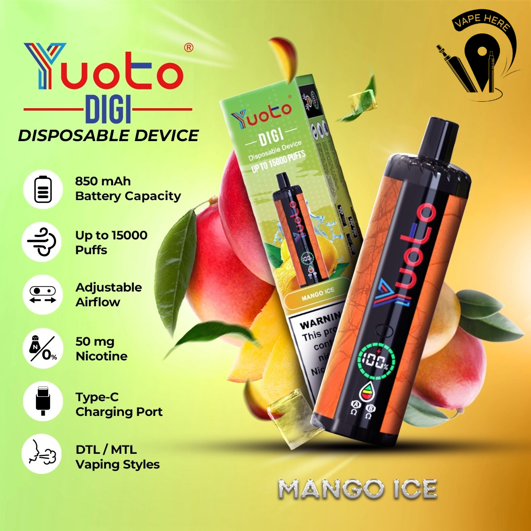 Yuoto DIGI 15000 Puffs Disposable Shisha Vape Mango Ice UAE Abu Dhabi