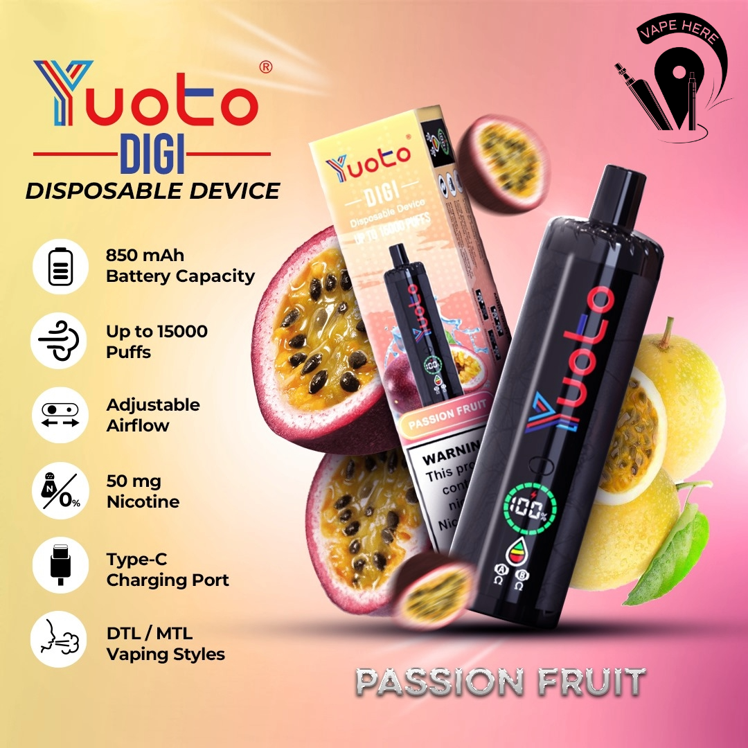 Yuoto DIGI 15000 Puffs Disposable Shisha Vape Passionfruit UAE Umm Al Quwain