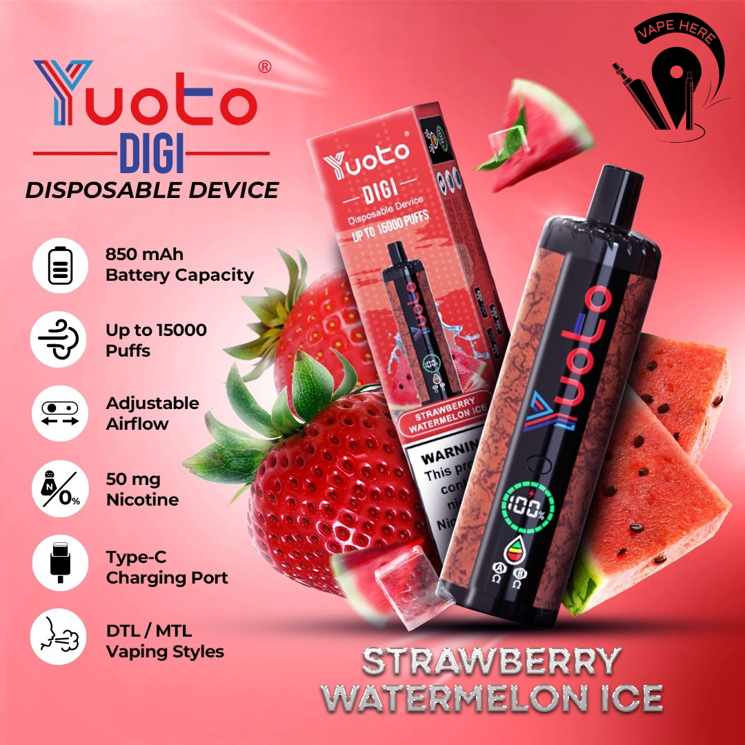 Yuoto DIGI 15000 Puffs Disposable Shisha Vape Strawberry Watermelon Ice UAE Abu Dhabi