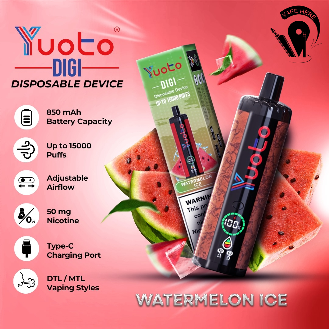 Yuoto DIGI 15000 Puffs Disposable Shisha Vape Watermelon Ice UAE Al Ain