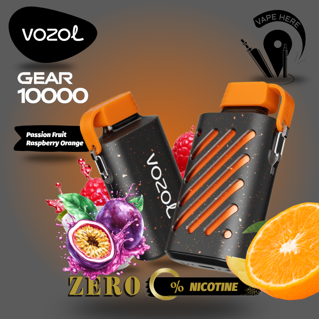 ZERO Nicotine - VOZOL GEAR 10K Puffs Disposable Vape Passion Fruit Raspberry Orange UAE Dubai