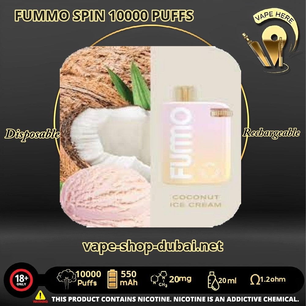 FUMMO SPIN 10000 PUFFS 20 MG DISPOSABLE VAPE coconut ice cream