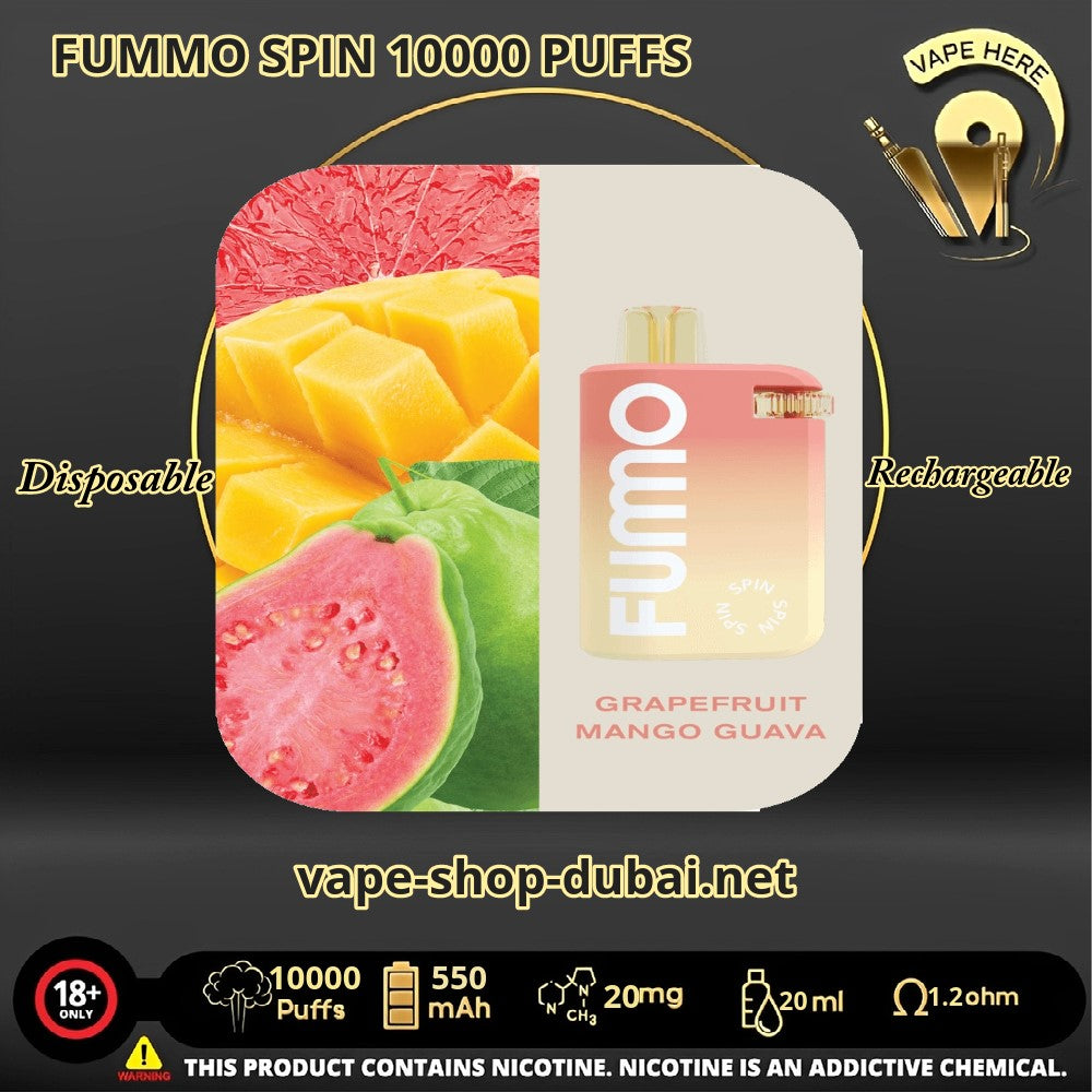 FUMMO SPIN 10000 PUFFS 20 MG DISPOSABLE VAPE grapefruit mango guava