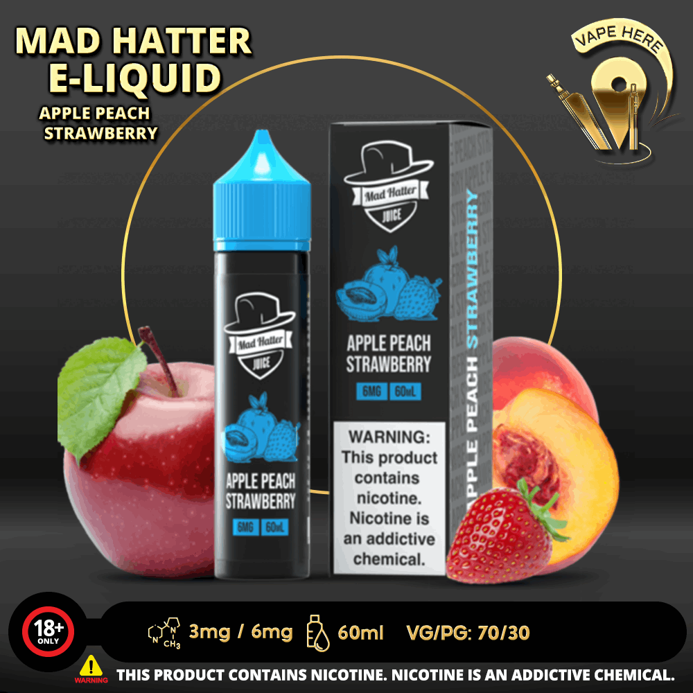 APPLE PEACH STRAWBERRY - E-LIQUIDS 60ML / MAD HATTER - Vape Here Store