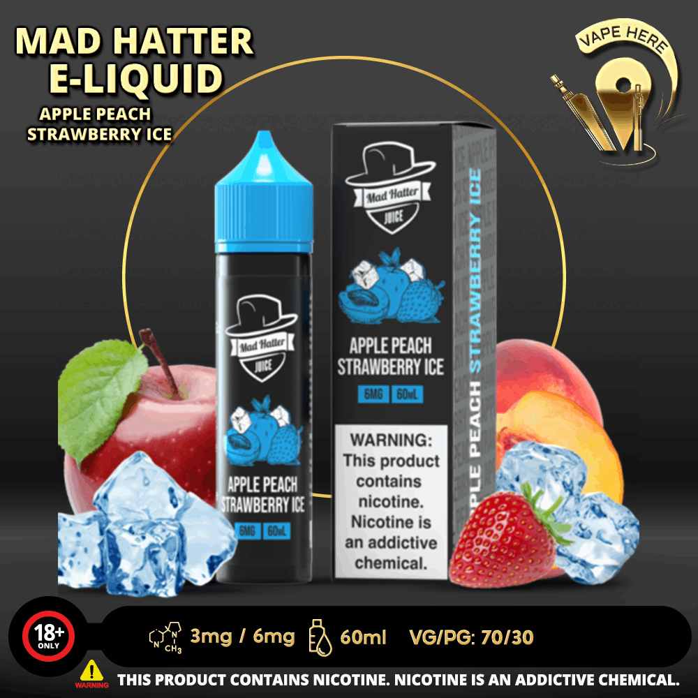 APPLE PEACH STRAWBERRY ICE - E-LIQUIDS 60ML / MAD HATTER - Vape Here Store