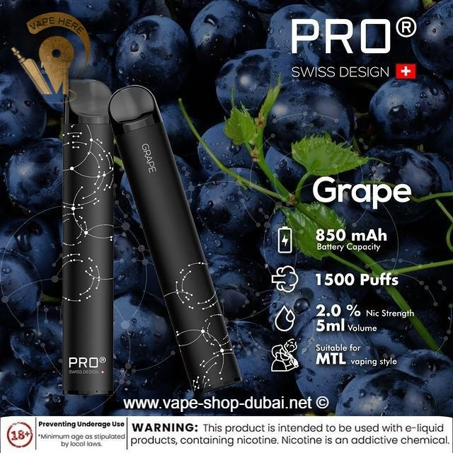 SWISS PRO Disposable Pod System - 1500 Puffs - 20 mg - Vape Here Store