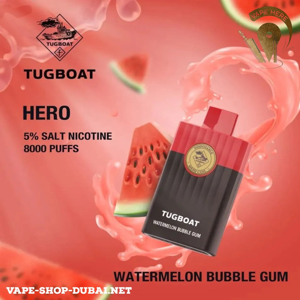 TUGBOAT HERO 8000 PUFFS DISPOSABLE VAPE Watermelon Bubblegum UAE Dubai 