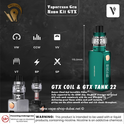 Vaporesso Gen Nano Kit GTX 22 Tank 2000mAh - Vape Here Store